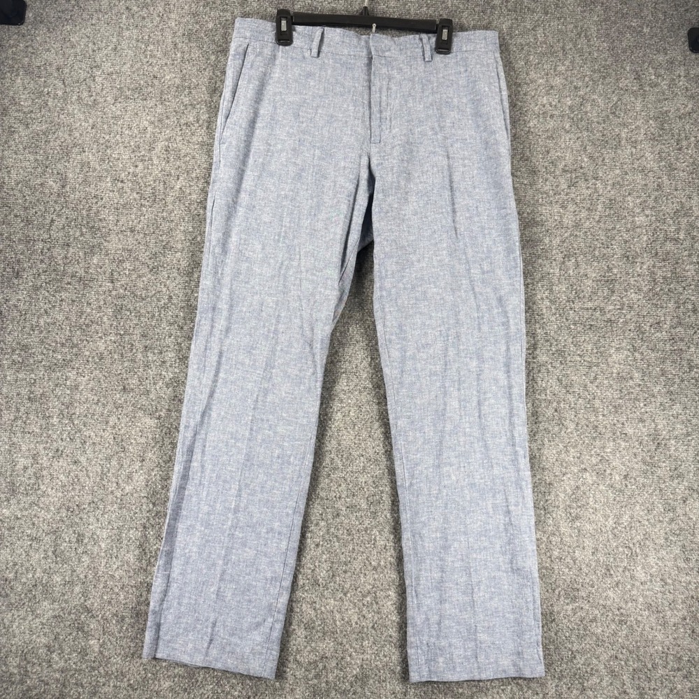 Perry Ellis Portfolio Slim Fit Pants Mens 34x30 Heathered Blue Linen Blend
